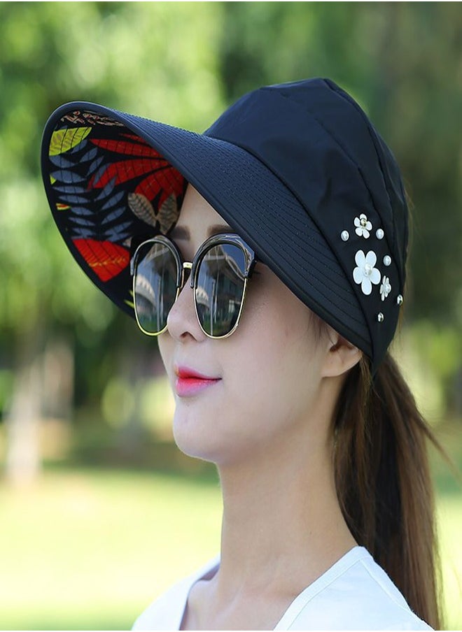 Women's fashionable flower pattern enlarged brim baseball cap, comfortable and breathable sun protection sports cap, foldable summer sun hat