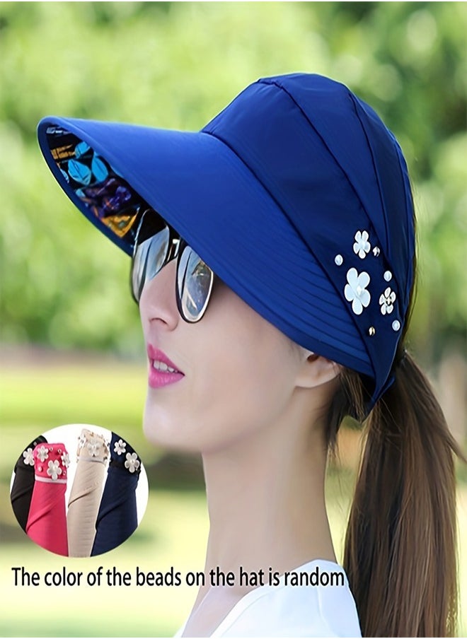 Women's fashionable flower pattern enlarged brim baseball cap, comfortable and breathable sun protection sports cap, foldable summer sun hat