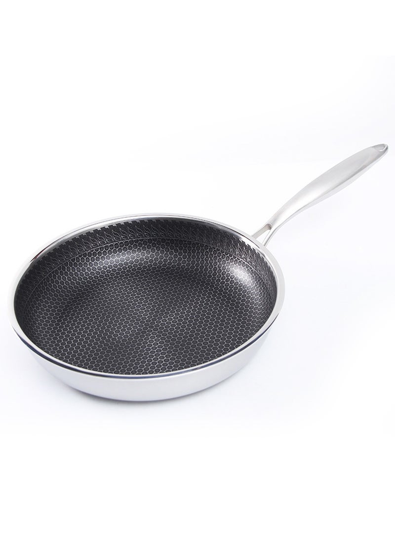 Kitchen Household Non-Stick Pan 3-Layer Steel Single-Sided Honeycomb Texture Non-Stick Frying Pan with Lid 28CM