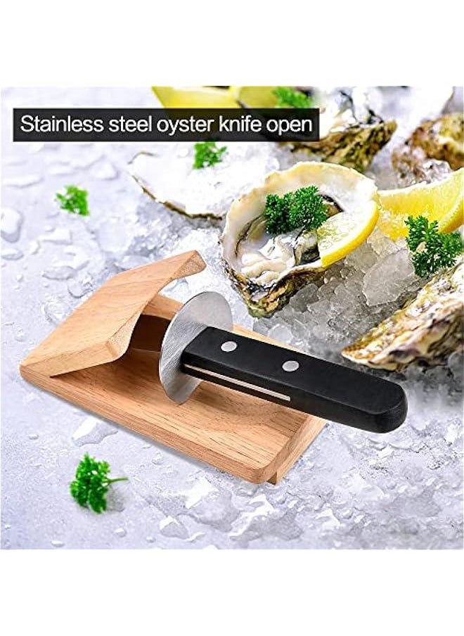 Oyster Knife Shucker Set Oyster Shucking Knife with Wooden holder Oyster Shucking Clamp Seafood Tools