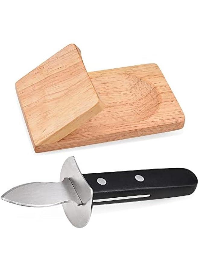 Oyster Knife Shucker Set Oyster Shucking Knife with Wooden holder Oyster Shucking Clamp Seafood Tools