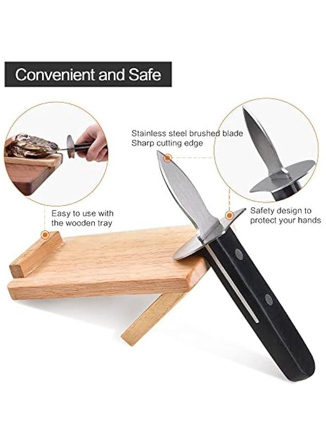 Oyster Knife Shucker Set Oyster Shucking Knife with Wooden holder Oyster Shucking Clamp Seafood Tools