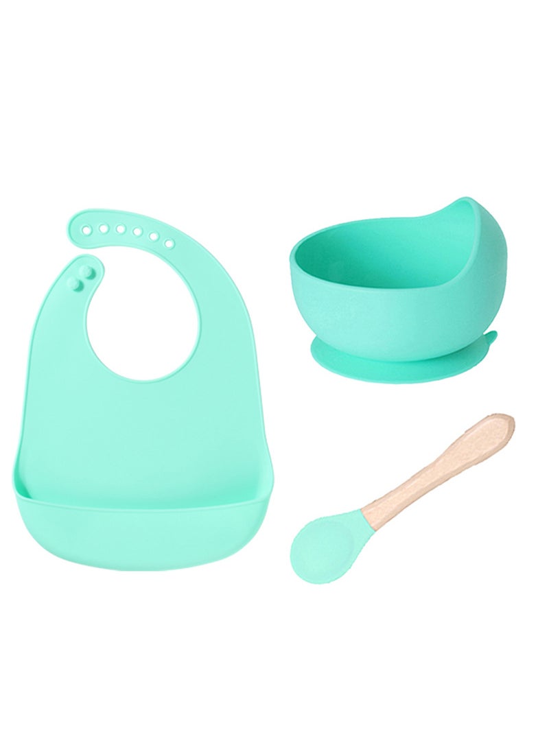 Silicone Baby Bib BPA-Free Toddler Feeding Set Cyan 3-piece set