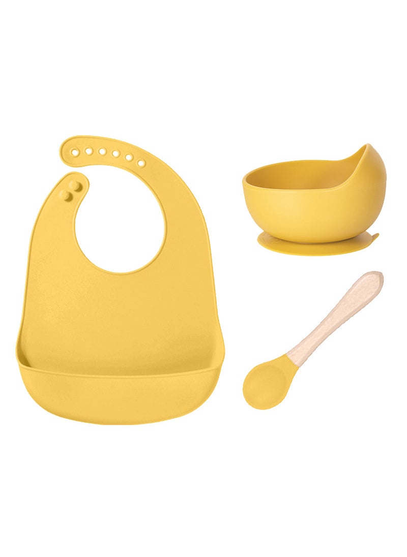 Silicone Baby Bib BPA-Free Toddler Feeding Set Khaki 3-piece set