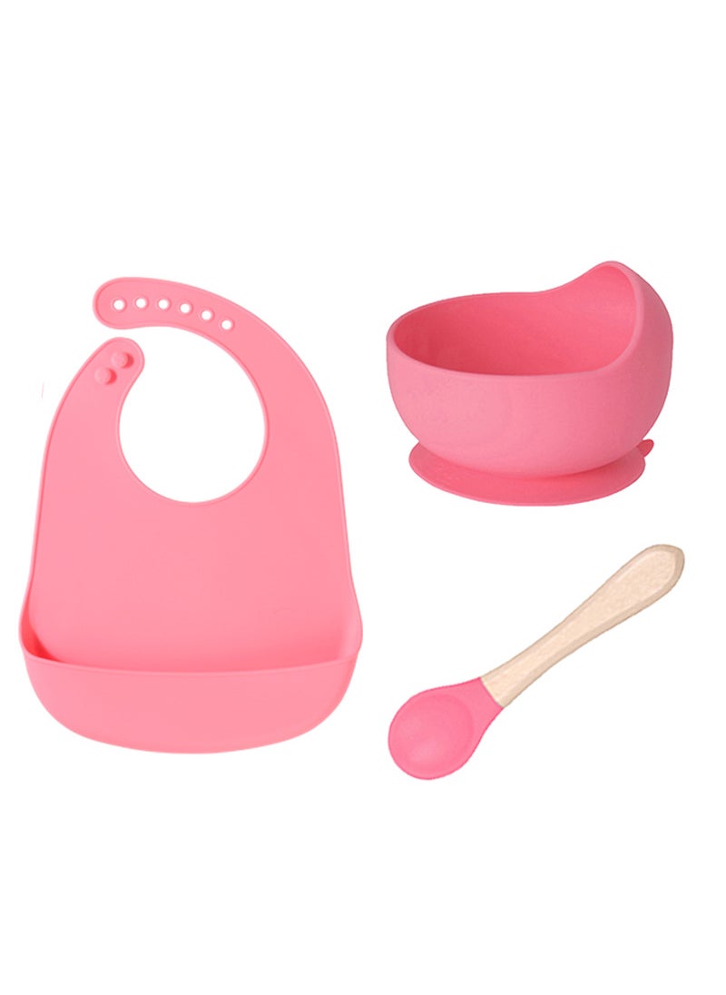 Silicone Baby Bib BPA-Free Toddler Feeding Set Pink 3-piece set