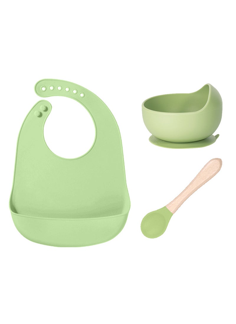 Silicone Baby Bib BPA-Free Toddler Feeding Set Clear Green 3-piece set