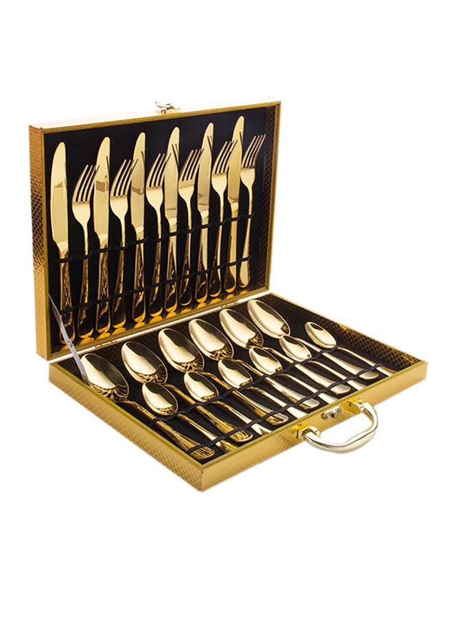 24-Piece Stainless Steel Cutlery Set Golden Kitchen Utensils Set, Tableware Set For Home Kitchen Restaurant Hotel Gatherings Picnic Dining 18 cm Golden