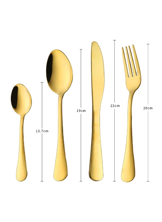 24-Piece Stainless Steel Cutlery Set Golden Kitchen Utensils Set, Tableware Set For Home Kitchen Restaurant Hotel Gatherings Picnic Dining 18 cm Golden