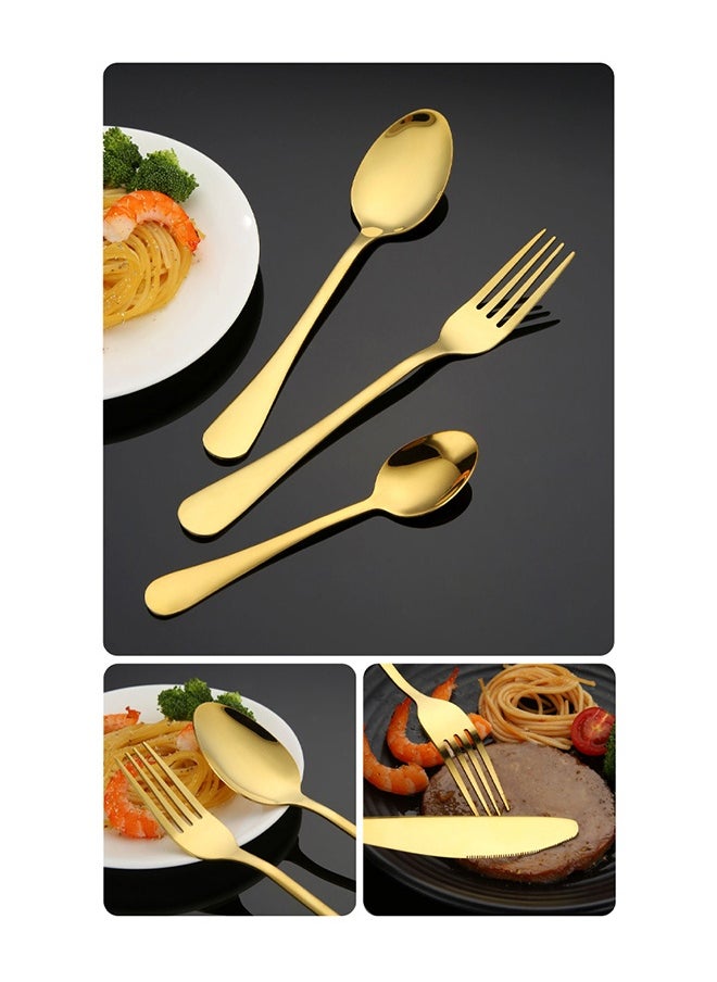 24-Piece Stainless Steel Cutlery Set Golden Kitchen Utensils Set, Tableware Set For Home Kitchen Restaurant Hotel Gatherings Picnic Dining 18 cm Golden