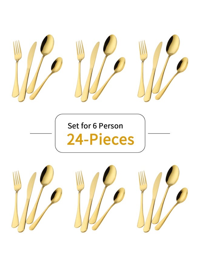 24-Piece Stainless Steel Cutlery Set Golden Kitchen Utensils Set, Tableware Set For Home Kitchen Restaurant Hotel Gatherings Picnic Dining 18 cm Golden