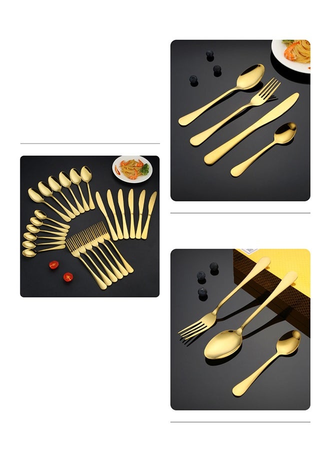 24-Piece Stainless Steel Cutlery Set Golden Kitchen Utensils Set, Tableware Set For Home Kitchen Restaurant Hotel Gatherings Picnic Dining 18 cm Golden