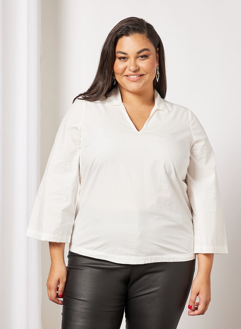 Curve V-Neck Organic Cotton Top White
