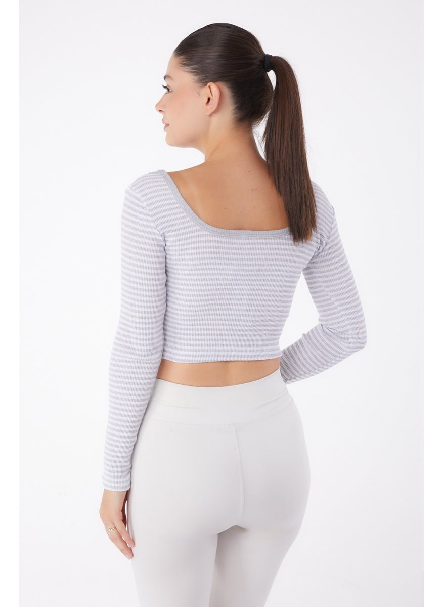 Plain Medium Women's Gray Striped Crop - 26119