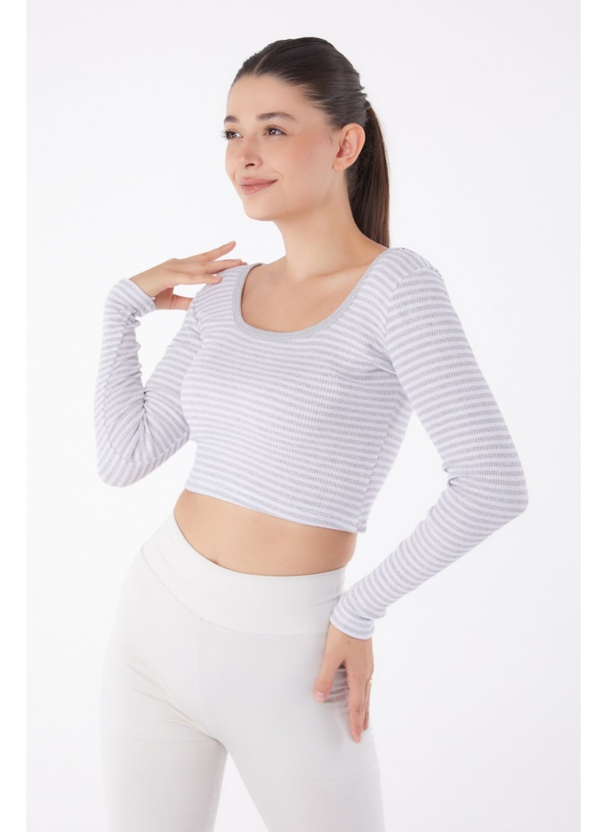 Plain Medium Women's Gray Striped Crop - 26119