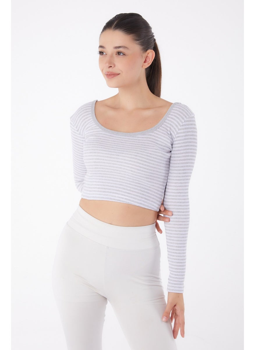 Plain Medium Women's Gray Striped Crop - 26119