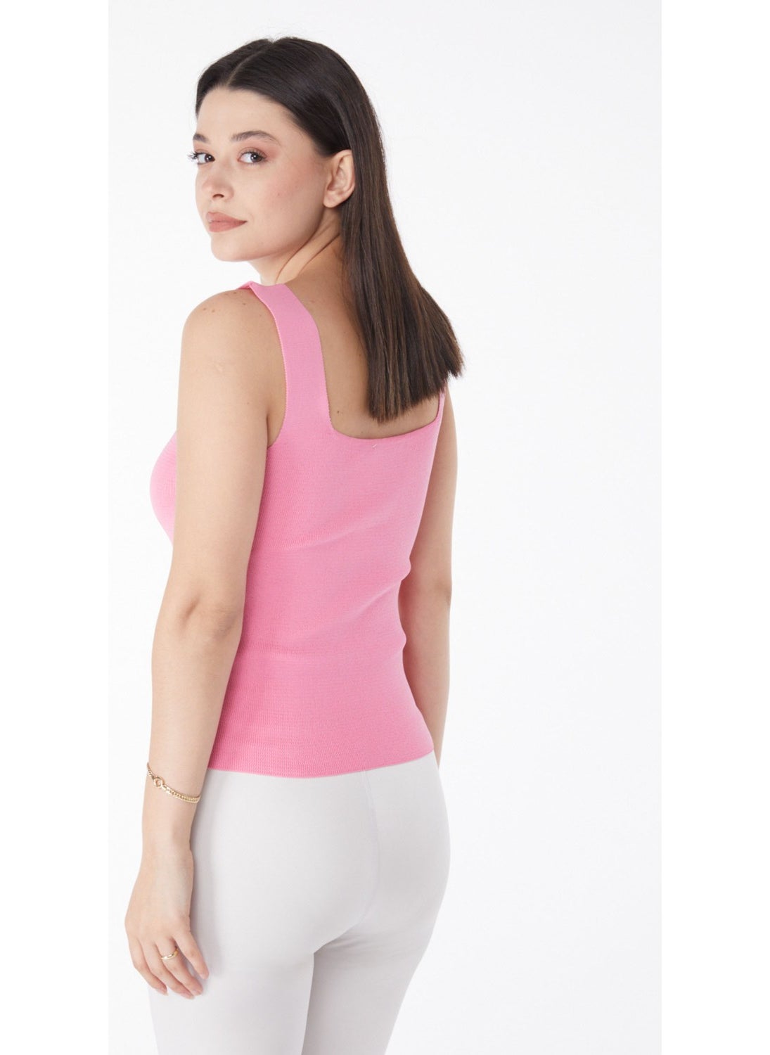 Plain Medium Women Pink Summer Knitwear Crop - 25220