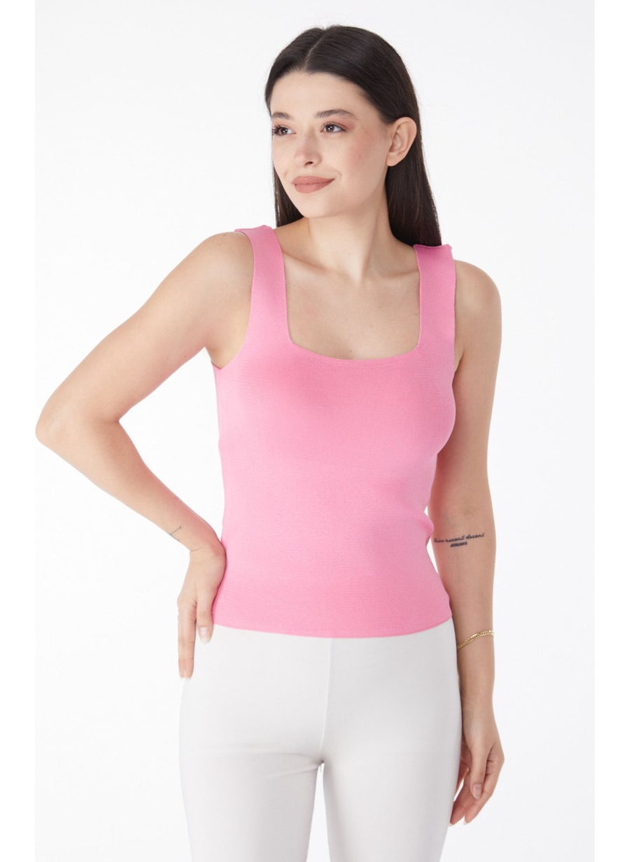 Plain Medium Women Pink Summer Knitwear Crop - 25220