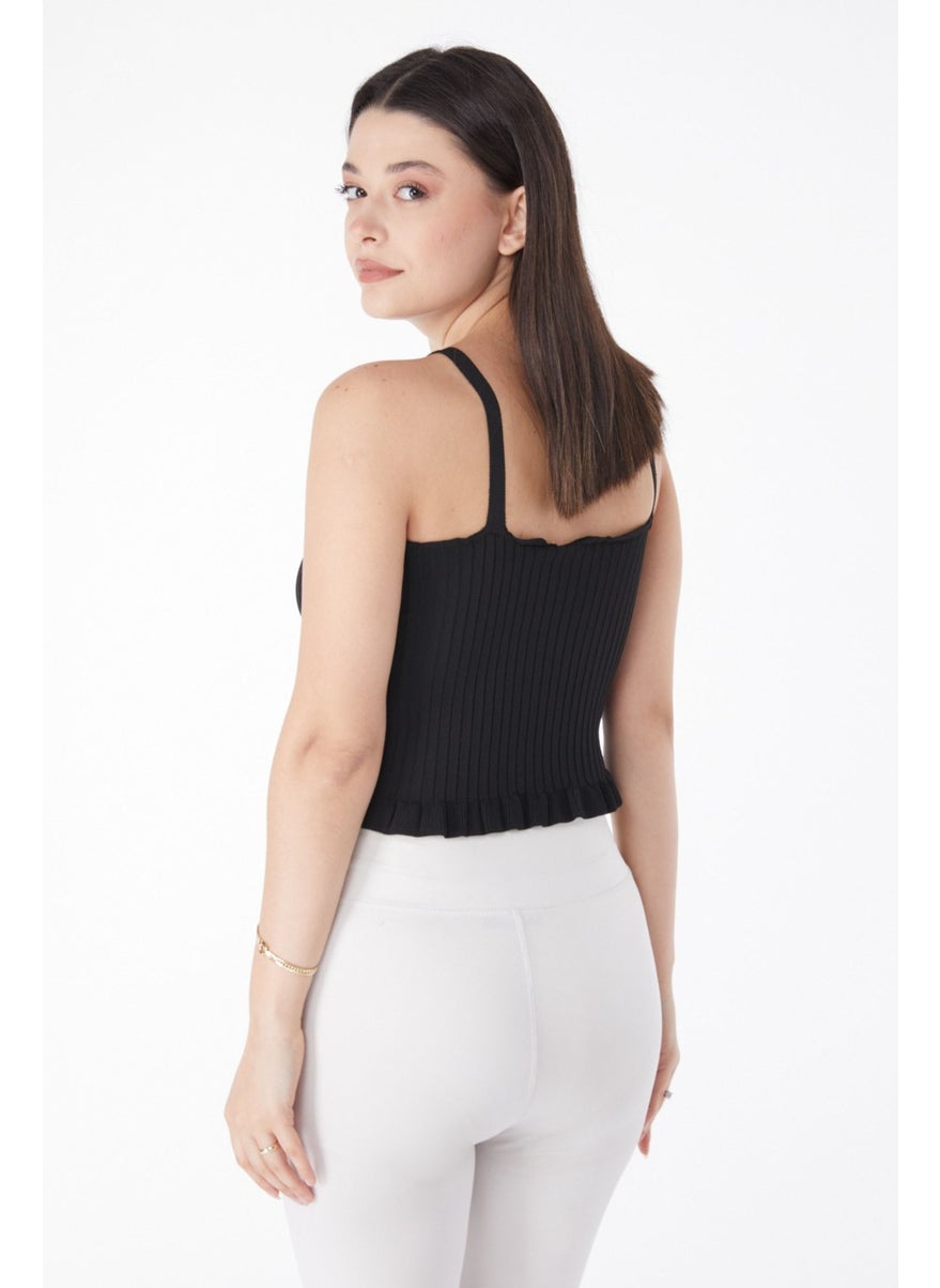 Plain Mid Women Black Summer Knitwear Crop - 25222