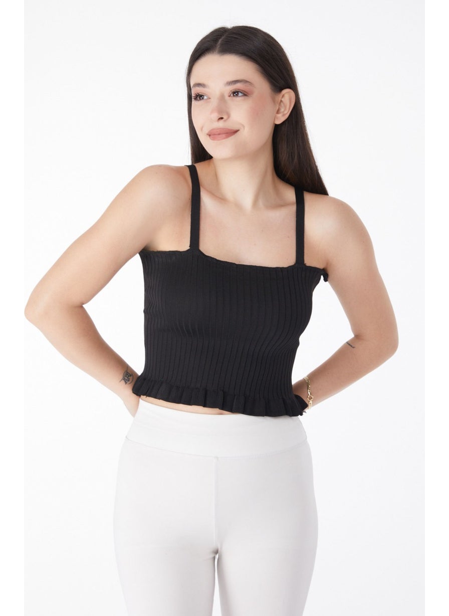 Plain Mid Women Black Summer Knitwear Crop - 25222