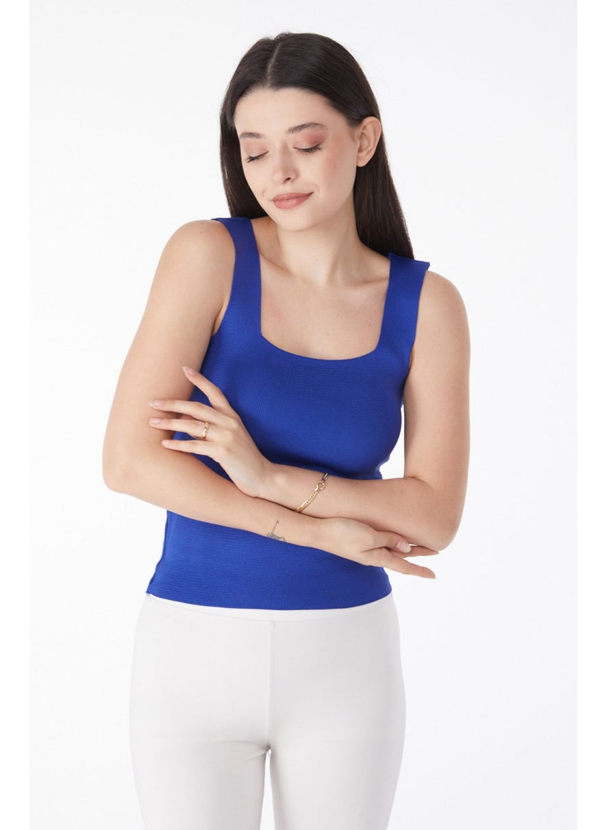 Plain Mid Women Blue Summer Knitwear Crop - 25220