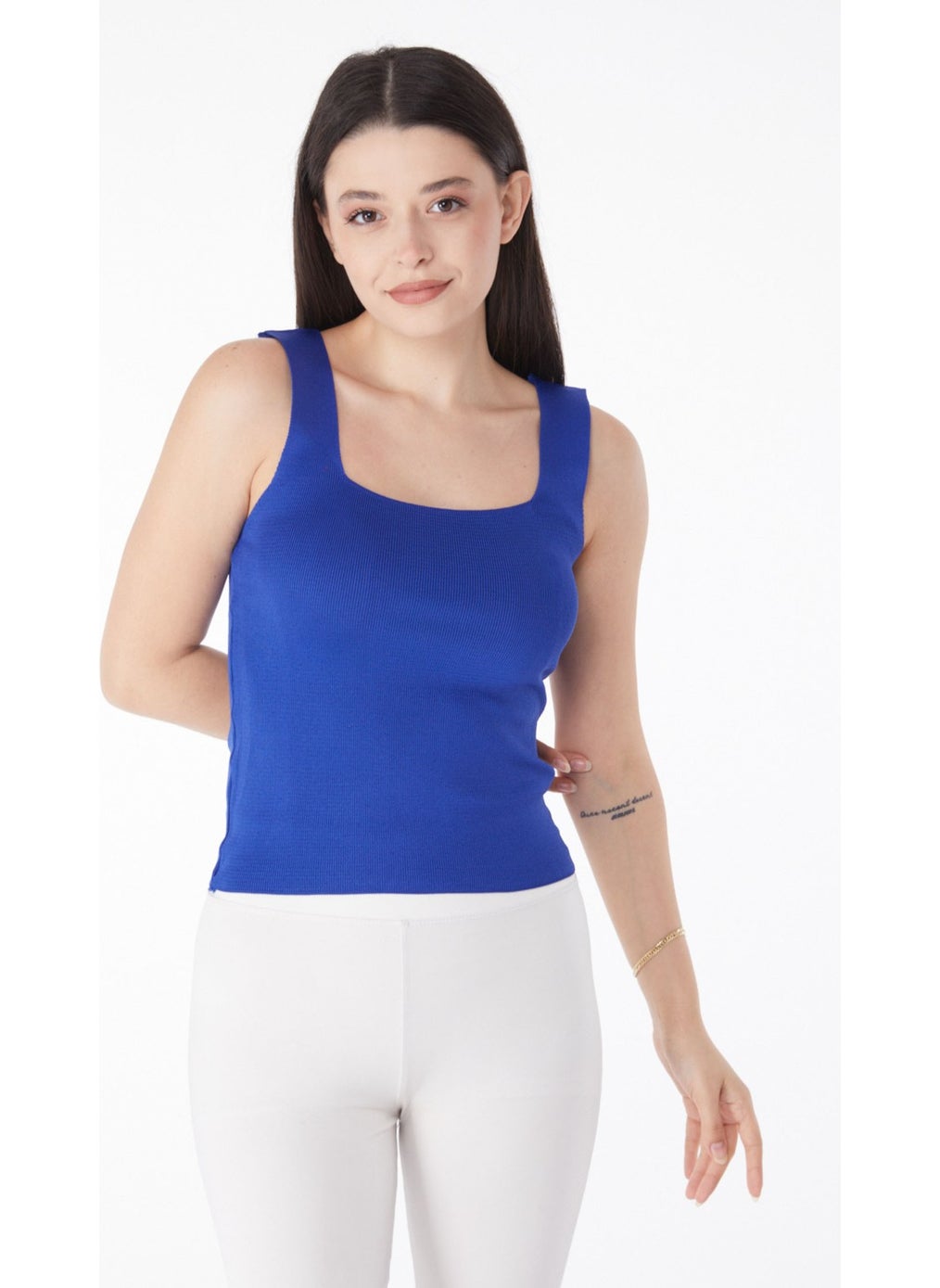 Plain Mid Women Blue Summer Knitwear Crop - 25220