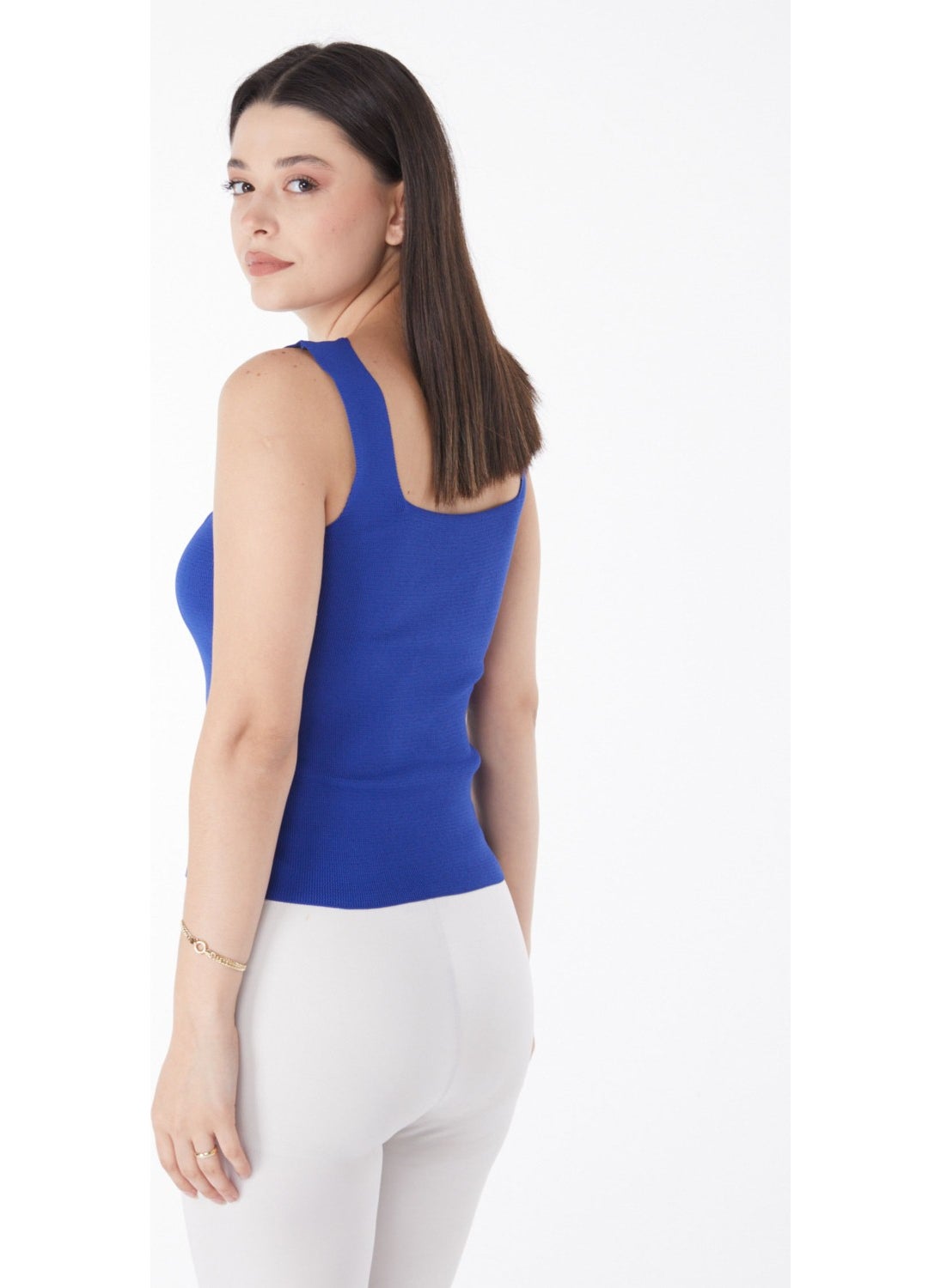 Plain Mid Women Blue Summer Knitwear Crop - 25220