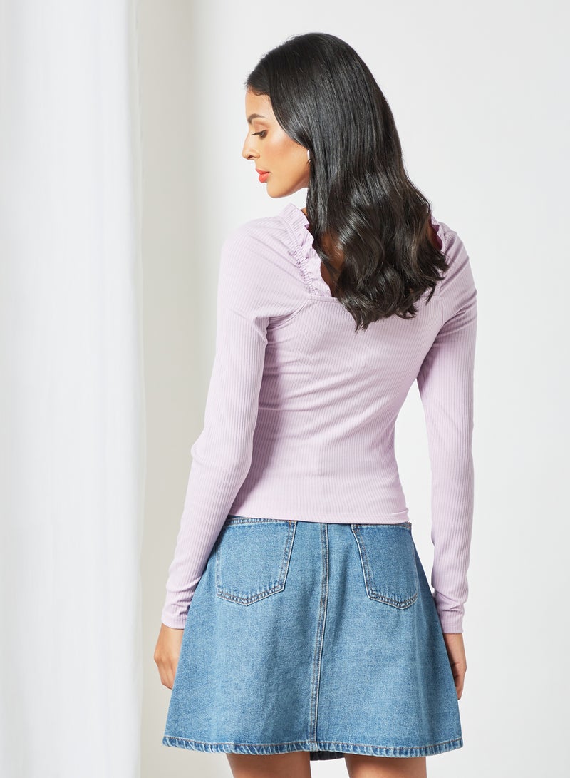 Ribbed Long Sleeve Blouse Purple