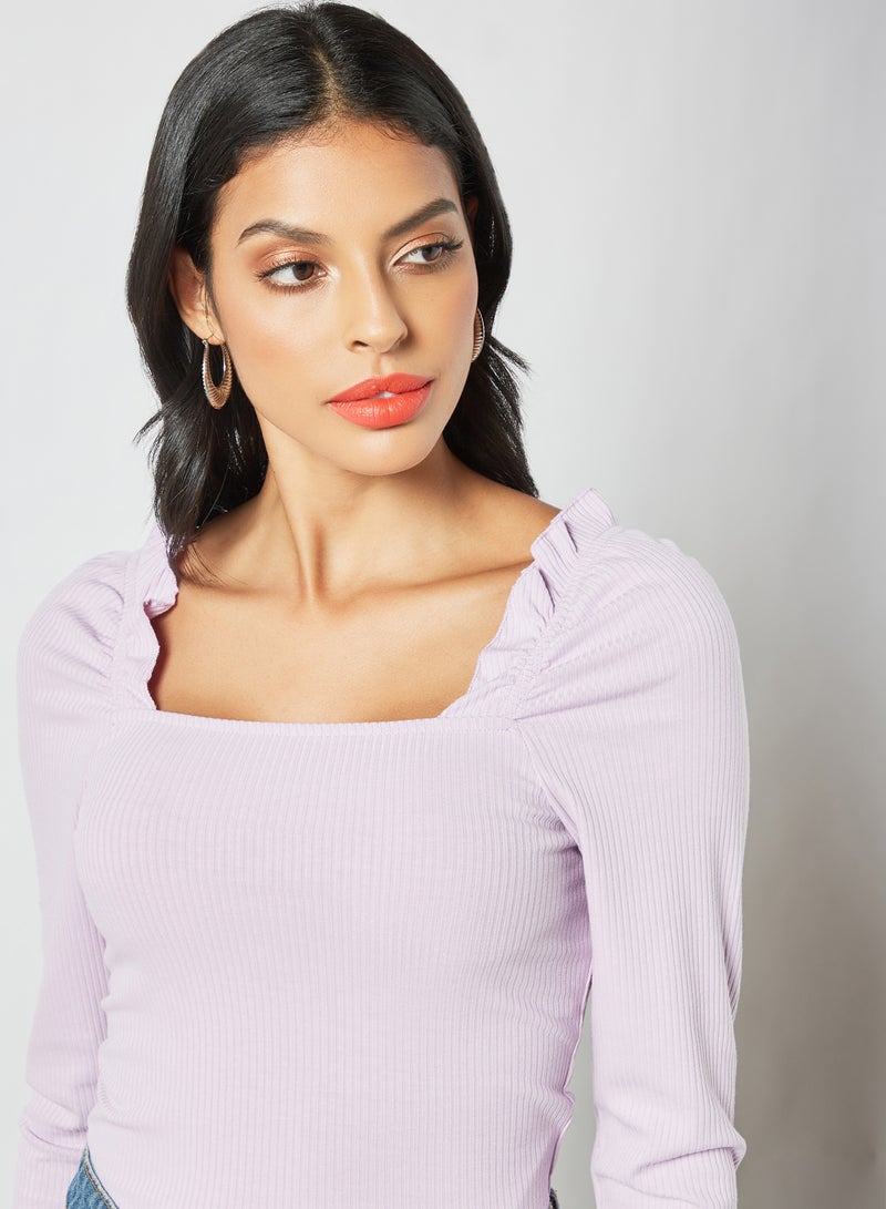 Ribbed Long Sleeve Blouse Purple