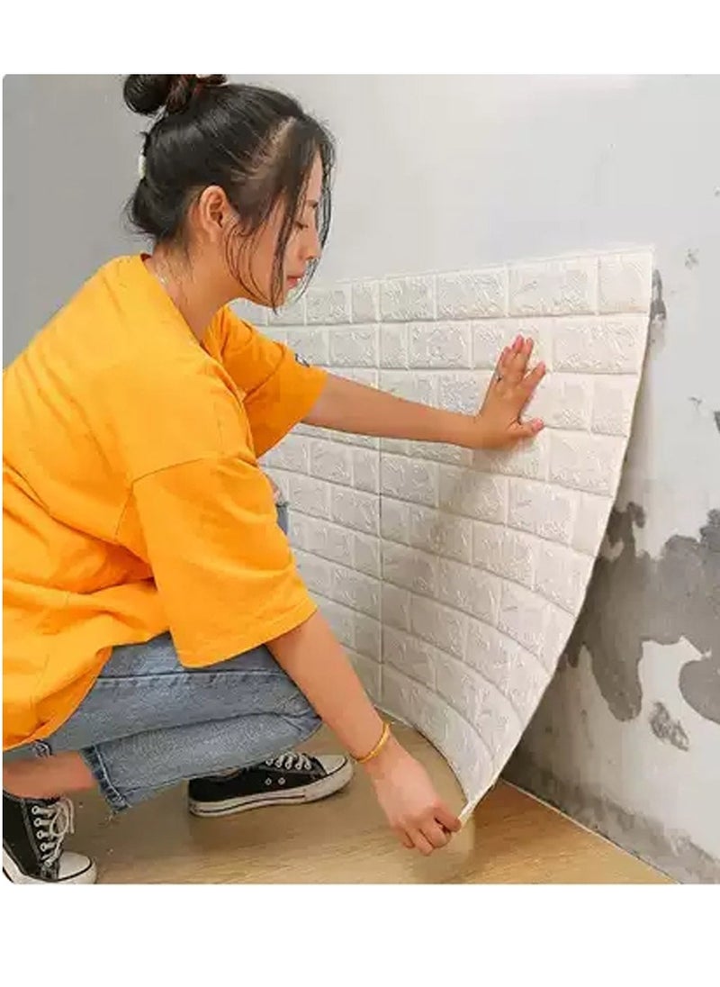 𝐅𝐅𝐃 Brick Wall Stickers - Self Adhesive, Waterproof PE Foam, White Wallpaper for Living Room, TV Wall, and Home Decor