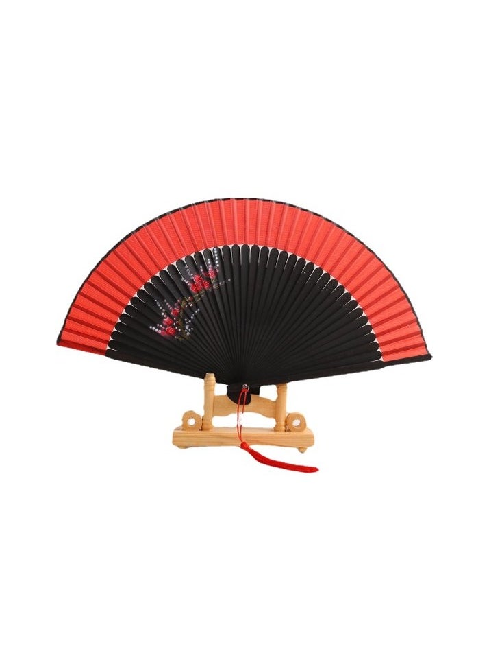 Touqing Cheongsam Fan Dance Folding Fan Fan Fan Fan, Ipek Fabric Fan, Bamboo Handicrafts Folding Fan Colour:Colourful