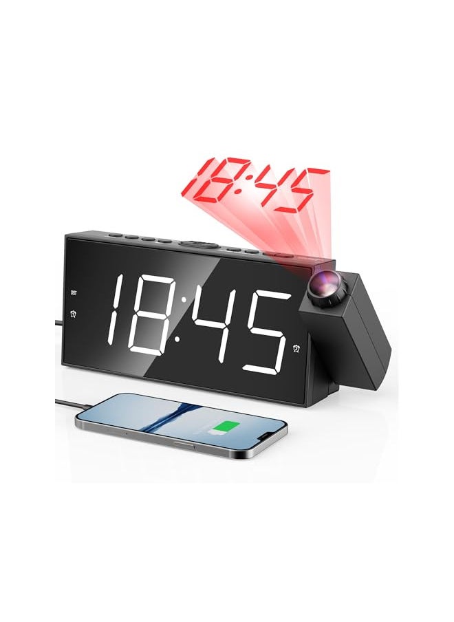 Digital Projector Alarm Clocks for Kids Bedroom,Plug-in LED Display Clock with 350° Projection on Ceiling Wall,Dual Alarms for Heavy Sleepers,Battery Backup,USB Charging Port,Easy-to-Set,Dimmer,Snooze