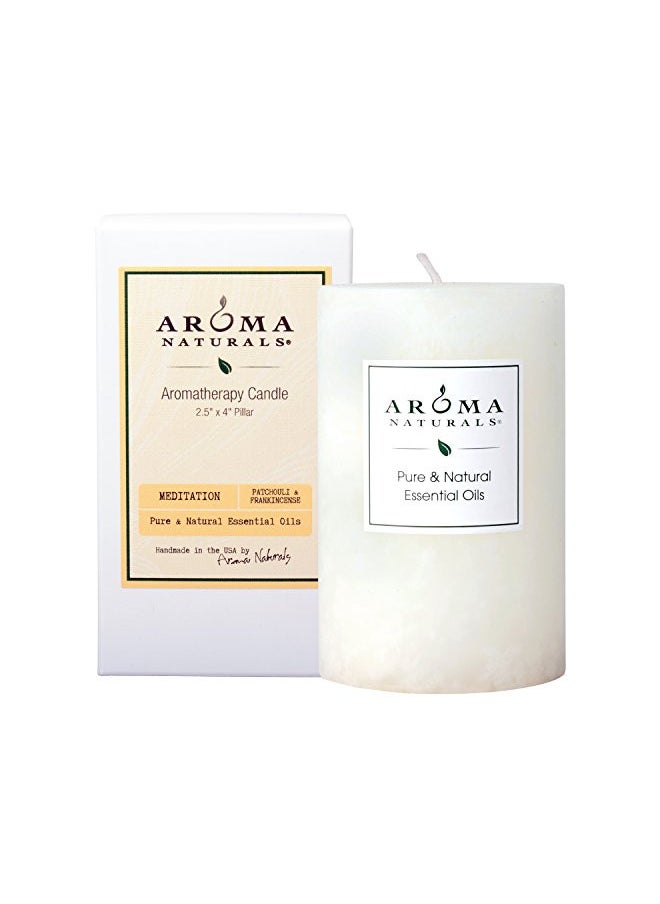 Aroma Naturals Patchouli and Frankincense Essential Oil White Scented Pillar Candle, Meditation, 2.5 inch x 4 inch