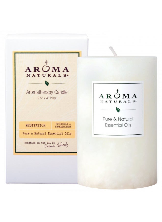Aroma Naturals Patchouli and Frankincense Essential Oil White Scented Pillar Candle, Meditation, 2.5 inch x 4 inch