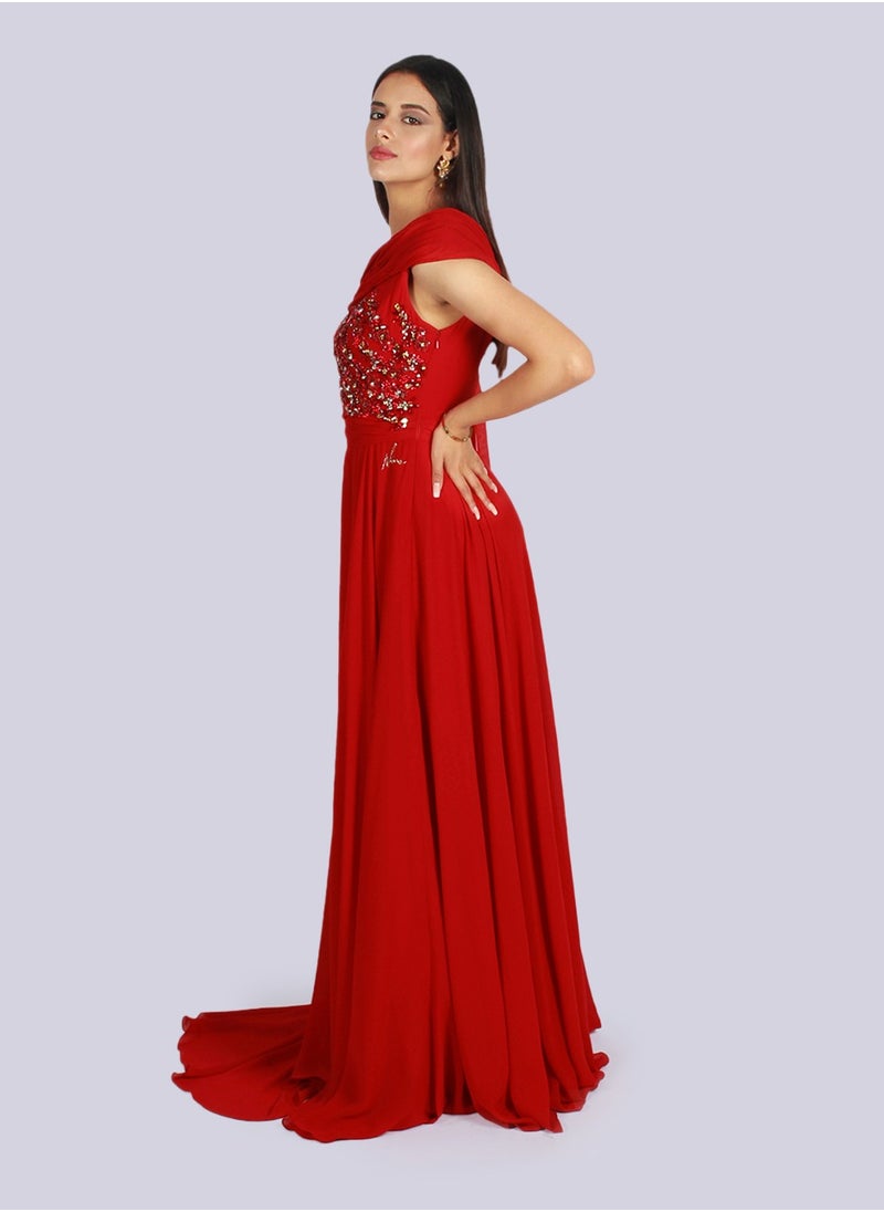 Rose - Shoulder Cape Drape Dress