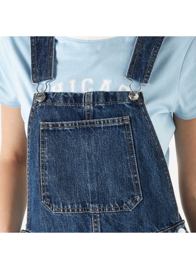 Lee Cooper Cotton Denim Dungaree with Pockets and Button Closure