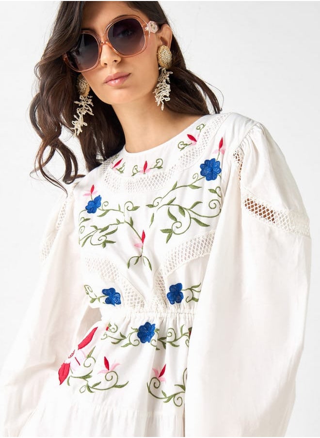 Iconic Embroidered Dress with Long Sleeves