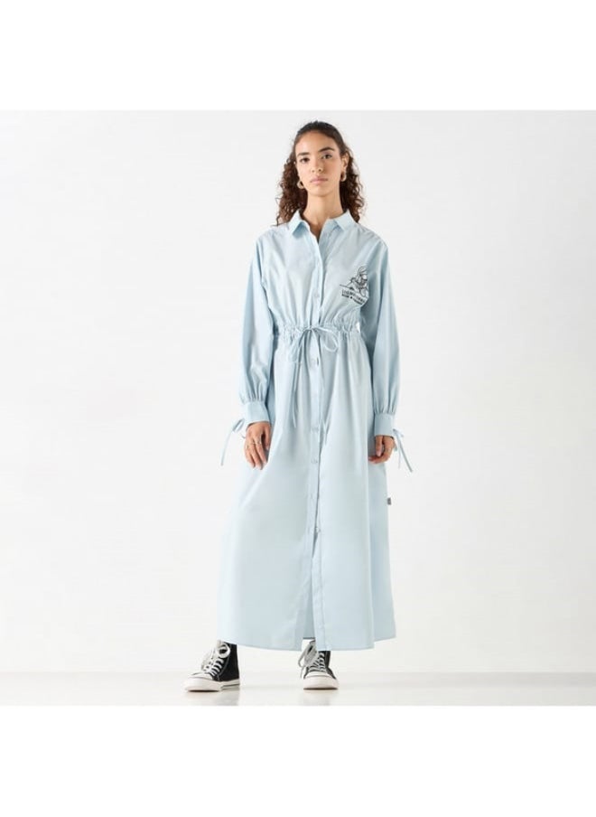 Looney Tunes Shirt Dress with Long Sleeves and Drawstring Tie-Ups