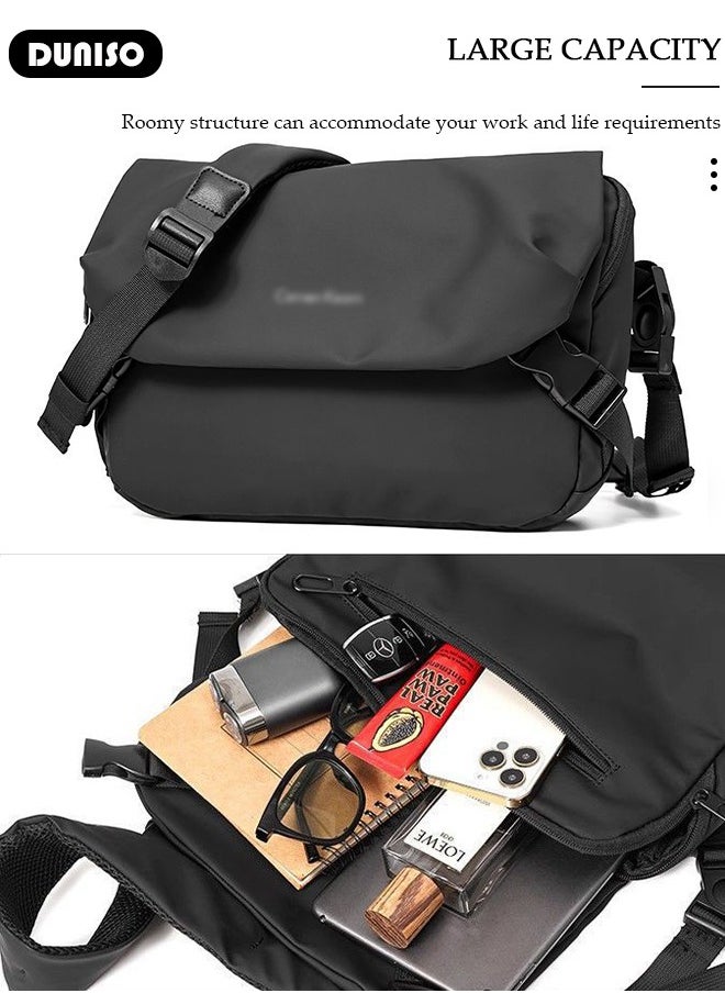 Crossbody Bag for Men and Women, Large Capacity Sling Bag with Adjustable Strap, Nylon Water Resistant Messenger Bag,  Anti Theft Bags with 2 Zippers, Lightweight Shoulder Waist Pouch Bag for Sport Travel Work School