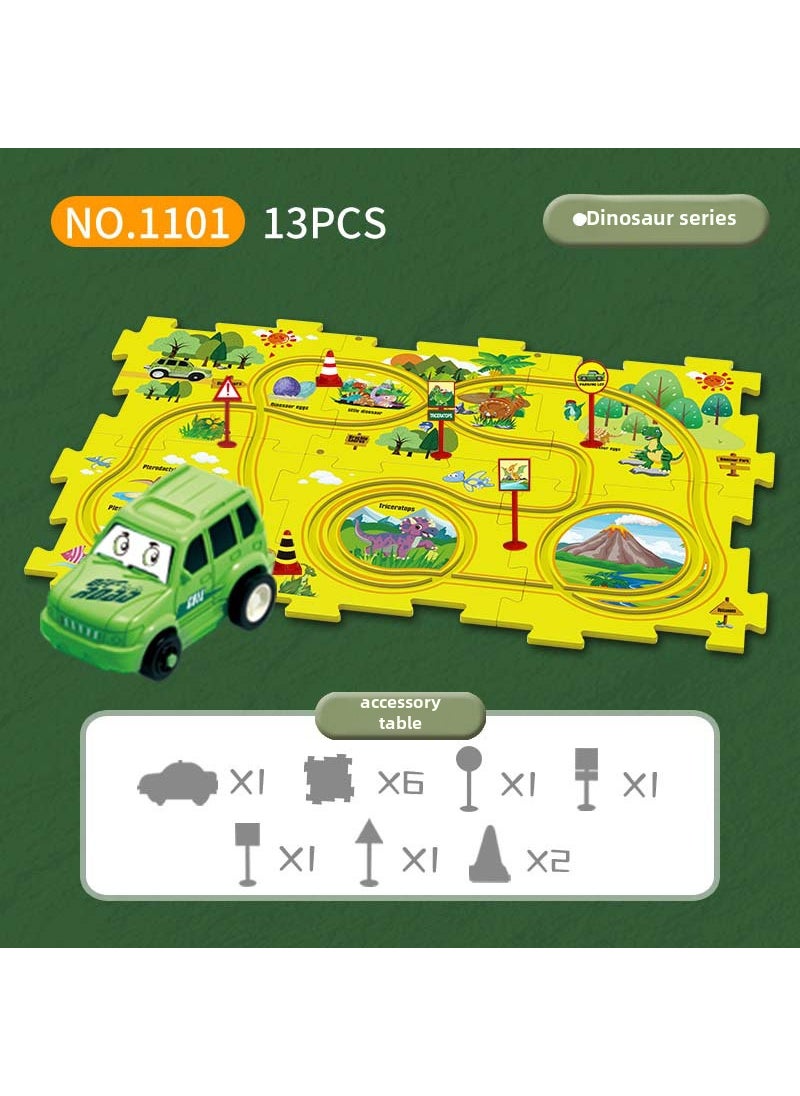 DIY Multifunctional Puzzle Car Toy for Boys 3-61101A [13PCs] Dinosaur theme -- 6 puzzles +4 road signs +2 obstacles +1 off-road vehicle 1101A [13PCs] Dinosaur theme -- 6 puzzles +4 road signs +2 obstacles +1 off-road vehicle