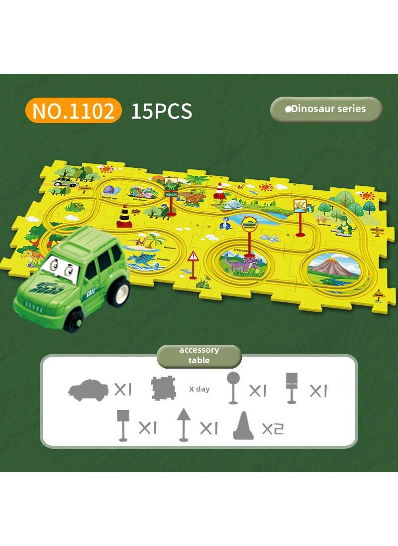 DIY Multifunctional Puzzle Car Toy for Boys 3-61102A [15PCs] Dinosaur theme -- 8 puzzles +4 road signs +2 obstacles +1 off-road vehicle 1102A [15PCs] Dinosaur theme -- 8 puzzles +4 road signs +2 obstacles +1 off-road vehicle