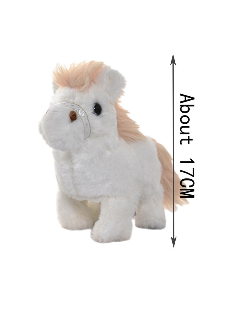 Stuffed Pet Electronic White Horse Simulates Barking, Walking, Interactive Toy Suitable for Kids and Infants