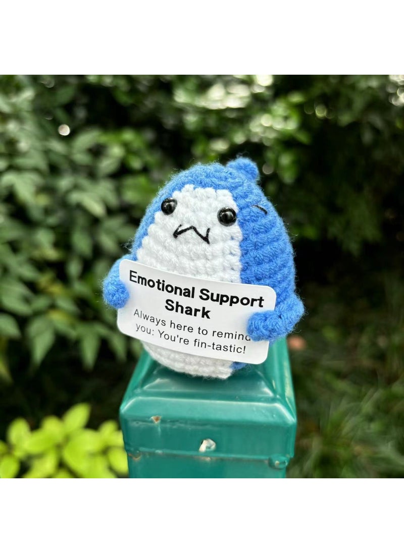 Handmade Knit Penguin Doll Stress Relief Blue shark E card