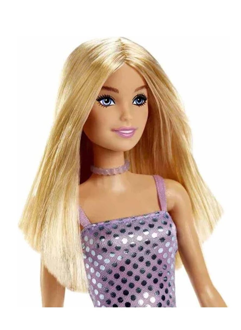 Barbie Mini Glitz Doll Dresses Blonde with Purple Metallic Dress