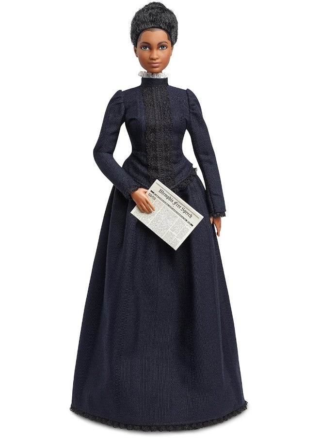 Barbie Ida B. Wells Inspiring Women Doll Wearing Blue Dress, with Newspaper Accessory, Gift for Collectors and Kids Ages 6 Years Old & Up