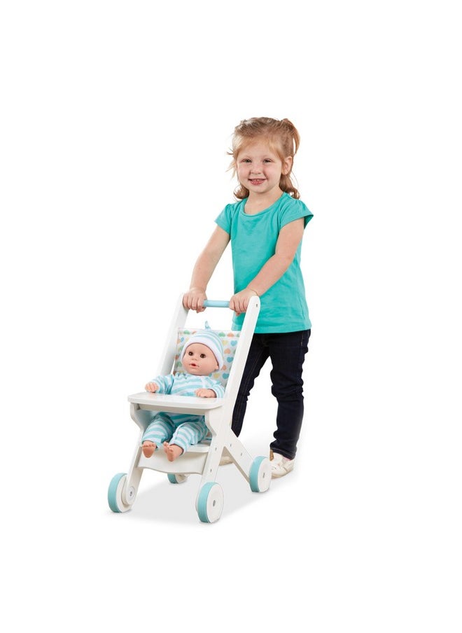 Mine To Love Wooden Play Stroller For Dollsstuffed Animals White (18”H X 8”W X 11”D Assembled)