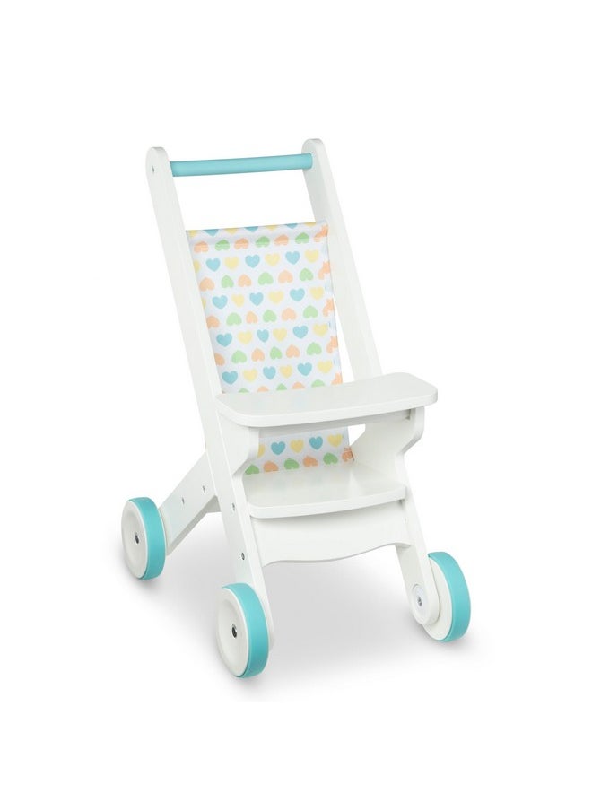 Mine To Love Wooden Play Stroller For Dollsstuffed Animals White (18”H X 8”W X 11”D Assembled)