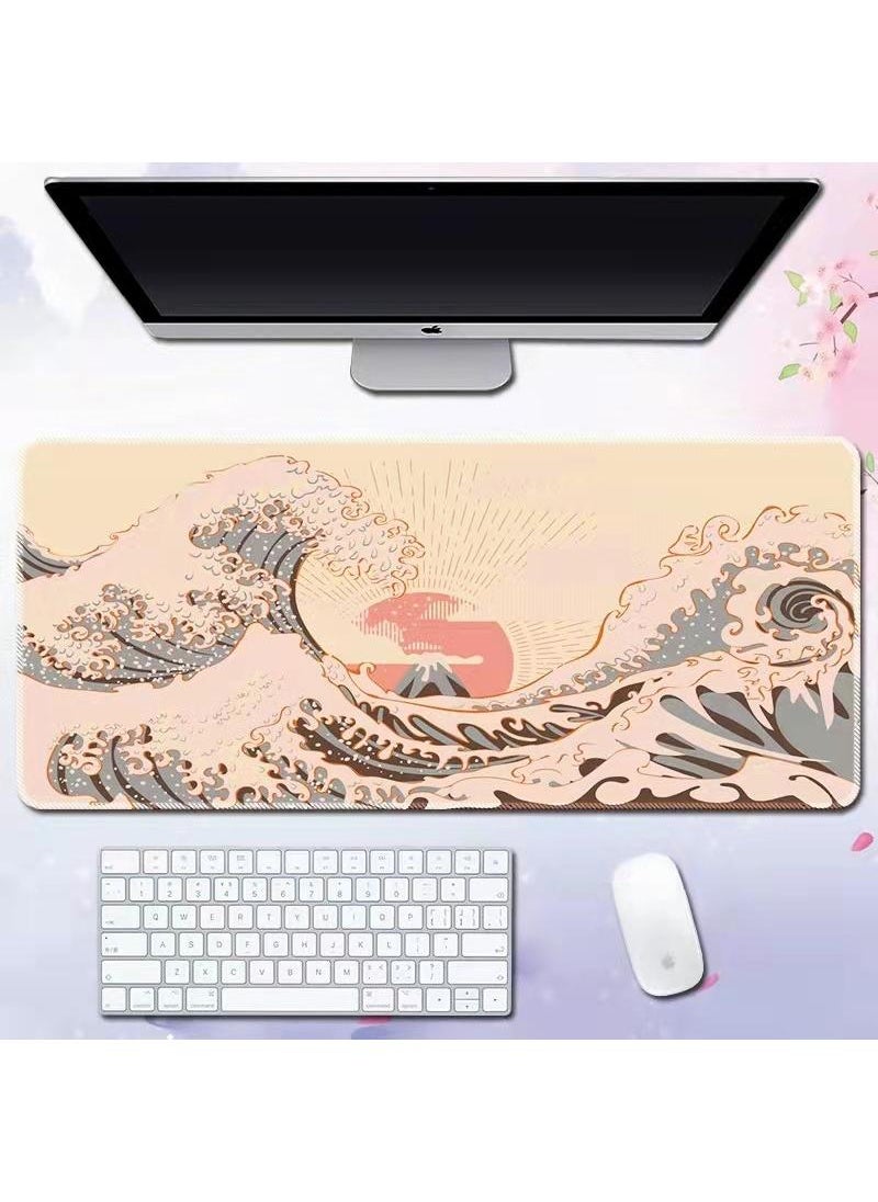 Sea Wave Pattern For Esports Games Gaming Mouse Pad Extended Large Mat Desk Pad Stitched Edges Mousepad Long Mouse Pad And Non-Slip Rubber Base Mice Pad 800X300X4mm