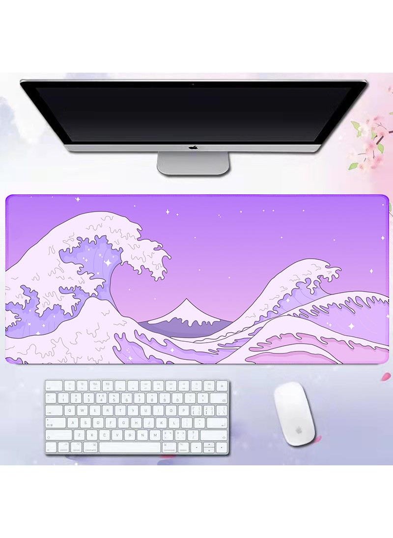 Sea Wave Pattern For Esports Games Gaming Mouse Pad Extended Large Mat Desk Pad Stitched Edges Mousepad Long Mouse Pad And Non-Slip Rubber Base Mice Pad 800X300X4mm