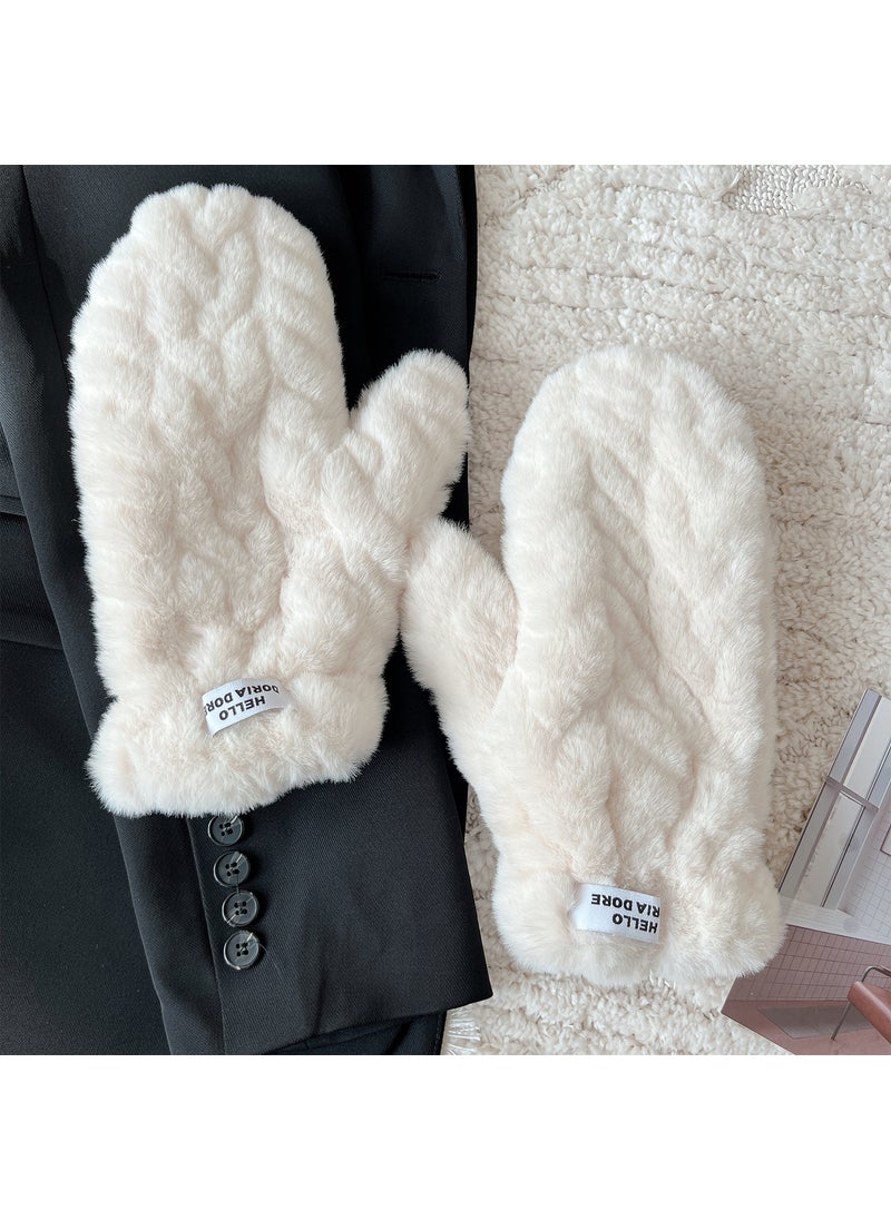 New Autumn Winter Plush Fashion Gloves for Women White braid with fingers