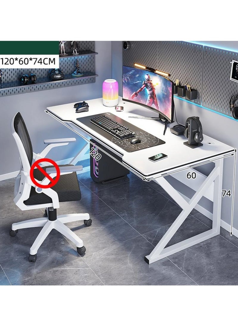 Ergonomic Large Gaming Desk, Computer Desk, K-Shaped Gaming Table, PC Gaming Workstation Home Office Desks, Space-saving, Easy to Assemble White 120x60x74cm（chair not included）
